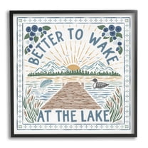 Stupell Industries Wake at Lake Phrase Nature Painting Black Framed Art Print Wall Art, 12 x 12
