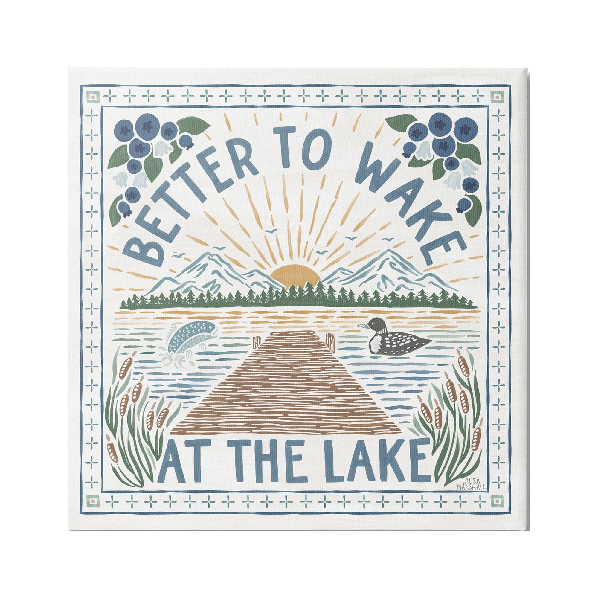 Stupell Industries Wake at Lake Phrase Nature Painting Gallery Wrapped Canvas Print Wall Art, 24 x 24