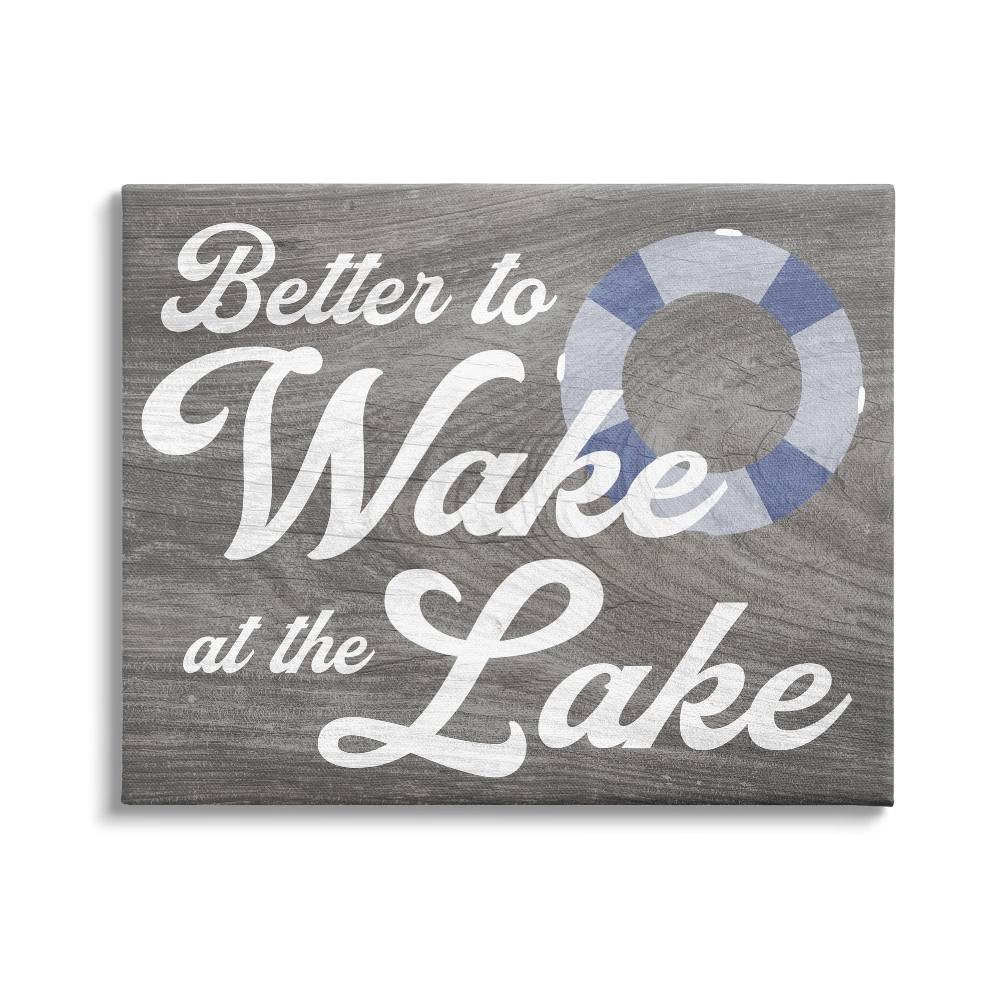 Stupell Industries Wake at Lake Rustic Cabin Sign Life Preserver Ring Canvas Wall Art, 40 x 30, Design by Lil' Rue
