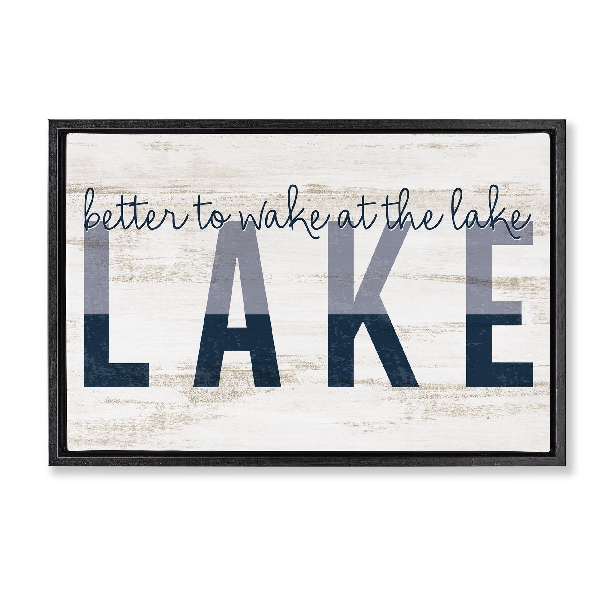 Stupell Industries Wake at Lake Rustic Text & Numbers Painting Black Floater Framed Canvas Art Print Wall Art, 31 x 21