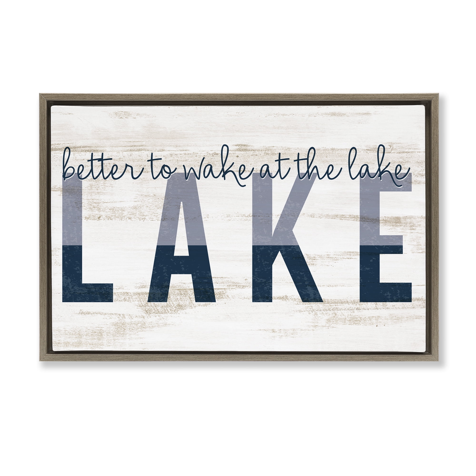 Stupell Industries Wake at Lake Rustic Text & Numbers Painting Brown Floater Framed Canvas Art Print Wall Art, 25 x 17