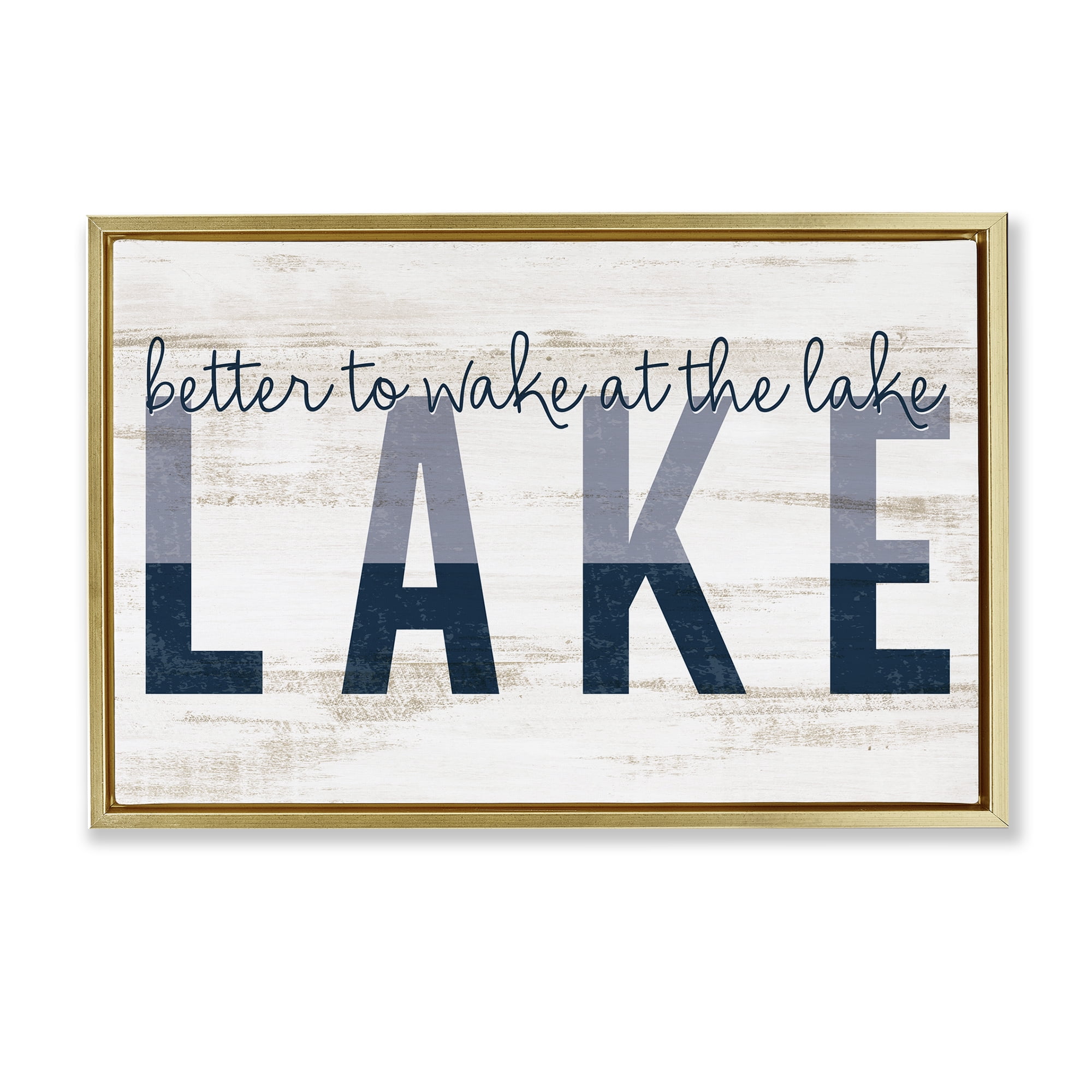 Stupell Industries Wake at Lake Rustic Text & Numbers Painting Gold Floater Framed Canvas Art Print Wall Art, 25 x 17