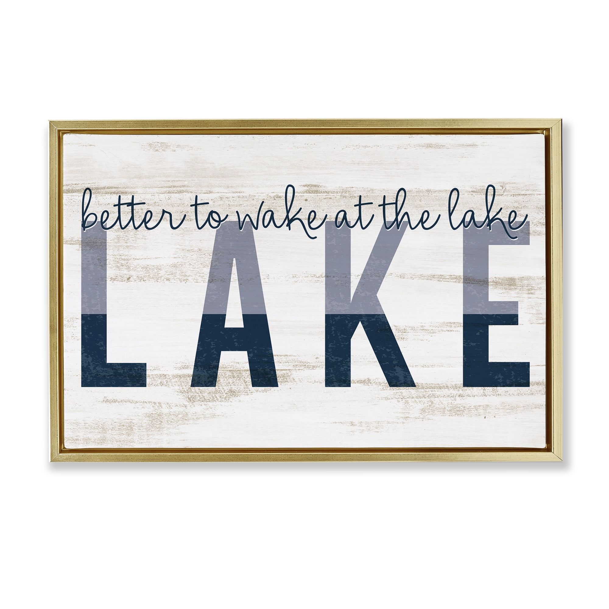 Stupell Industries Wake at Lake Rustic Text & Numbers Painting Gold Floater Framed Canvas Art Print Wall Art, 31 x 21