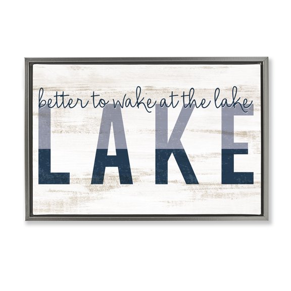 Stupell Industries Wake at Lake Rustic Text & Numbers Painting Gray Floater Framed Canvas Art Print Wall Art, 25 x 17