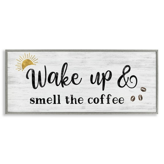 Stupell Industries Wake up Smell Coffee Food & Beverage Painting Gray Framed Art Print Wall Art, 24 x 10