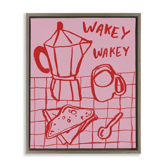 Stupell Industries Wakey Breakfast Doodles Brown Framed Floater Canvas Wall Art, design by Jenaya Jackson