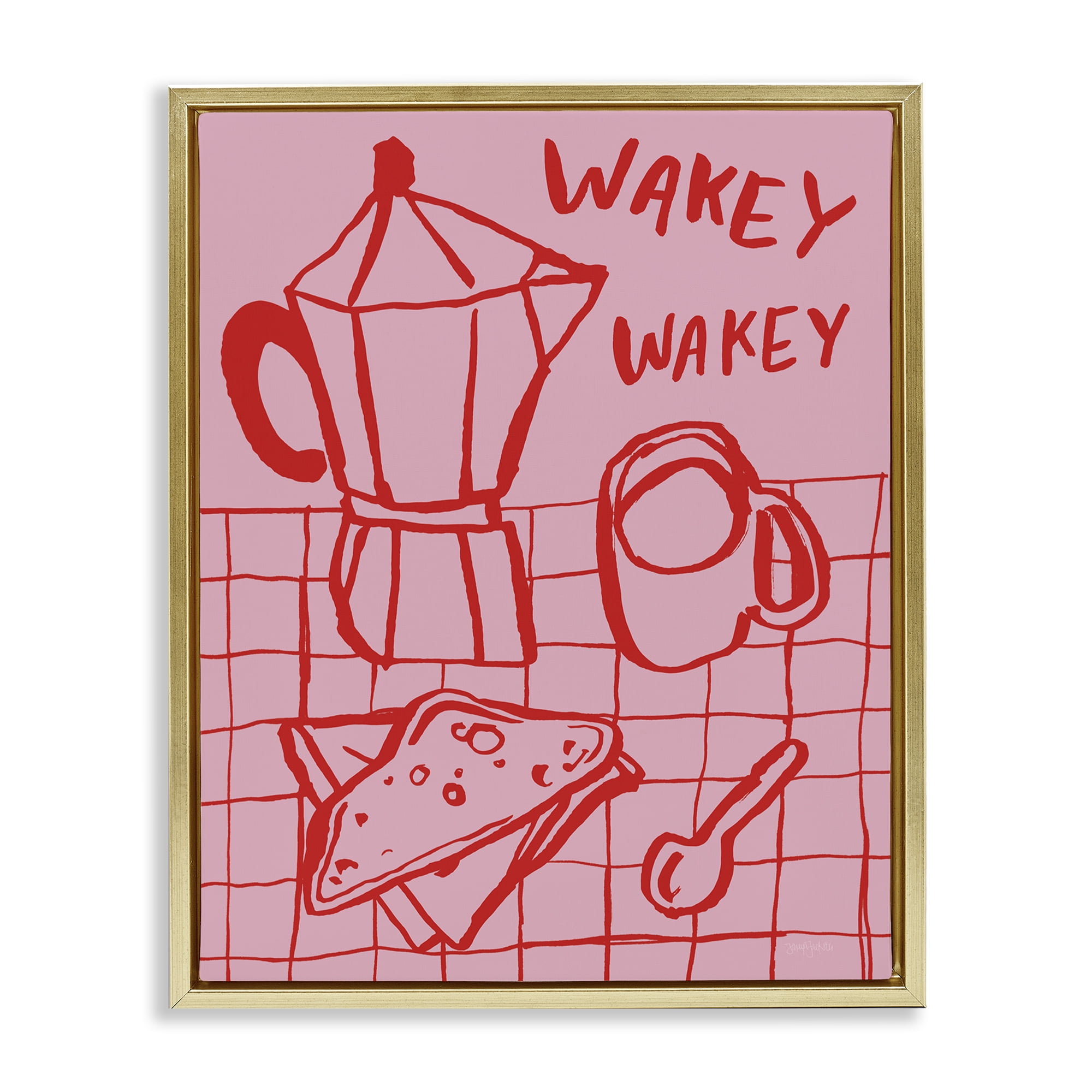 Stupell Industries Wakey Breakfast Doodles Gold Framed Floater Canvas Wall Art, design by Jenaya Jackson