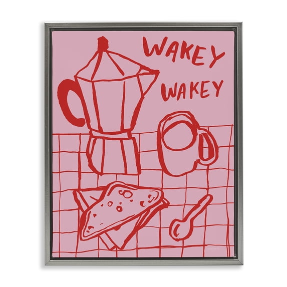 Stupell Industries Contemporary Wakey Breakfast Doodles Gray Floating Frame Canvas Art, 17 x 21, by Jenaya Jackson