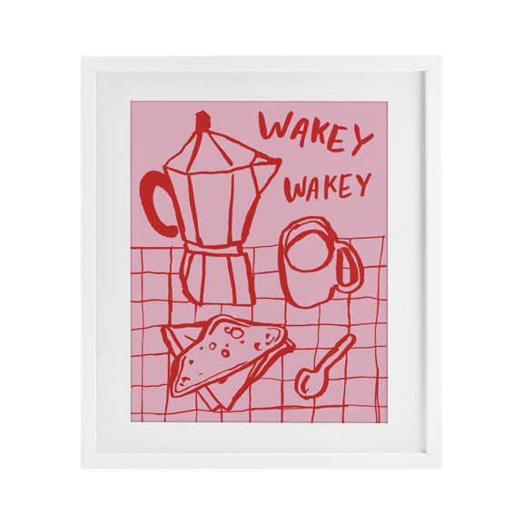 Stupell Industries Wakey Breakfast Doodles White Framed Print Under Glass, design by Jenaya Jackson