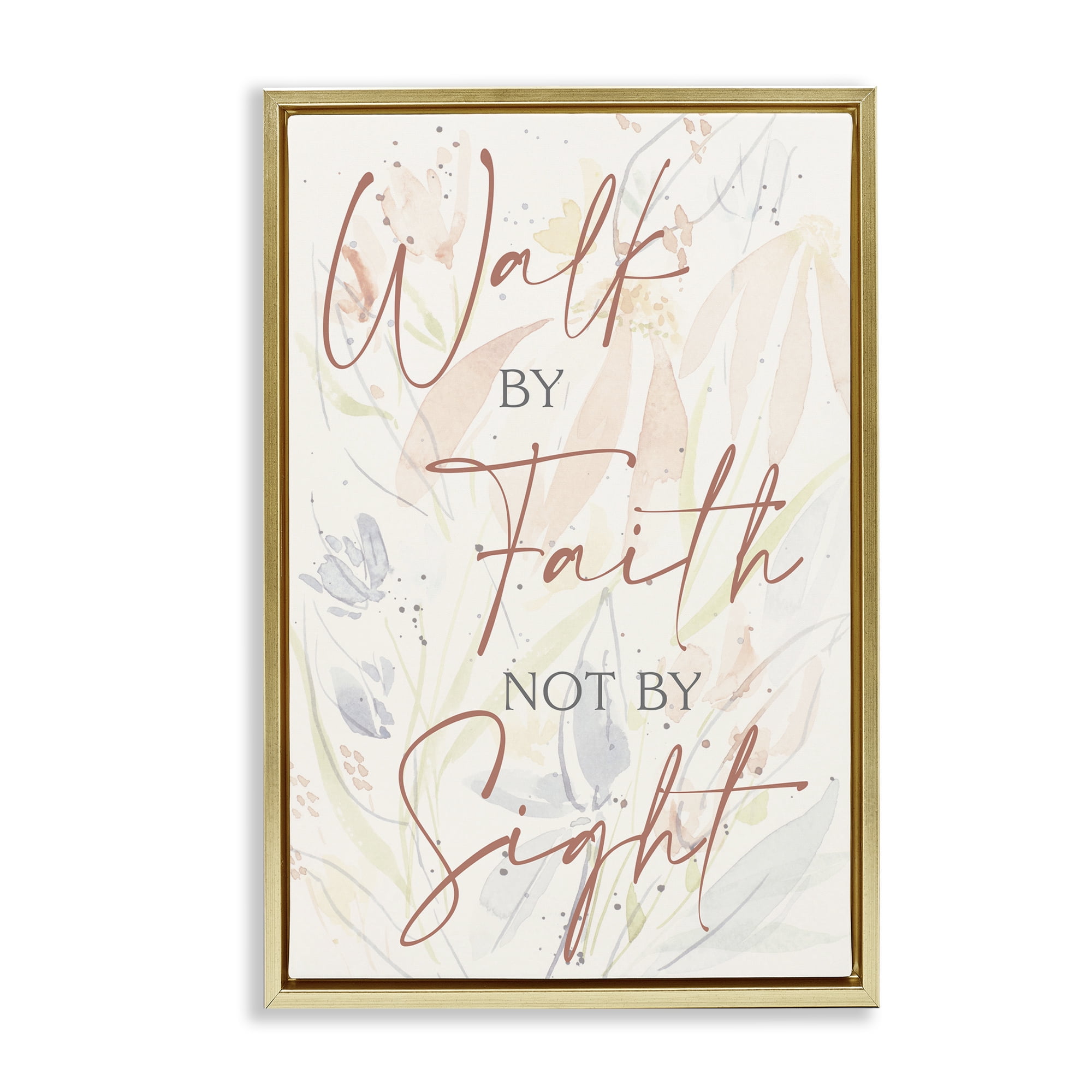 Stupell Industries Walk By Faith Phrase Religious Painting Gold Floater Framed Art Print Wall Art, 21 x 31