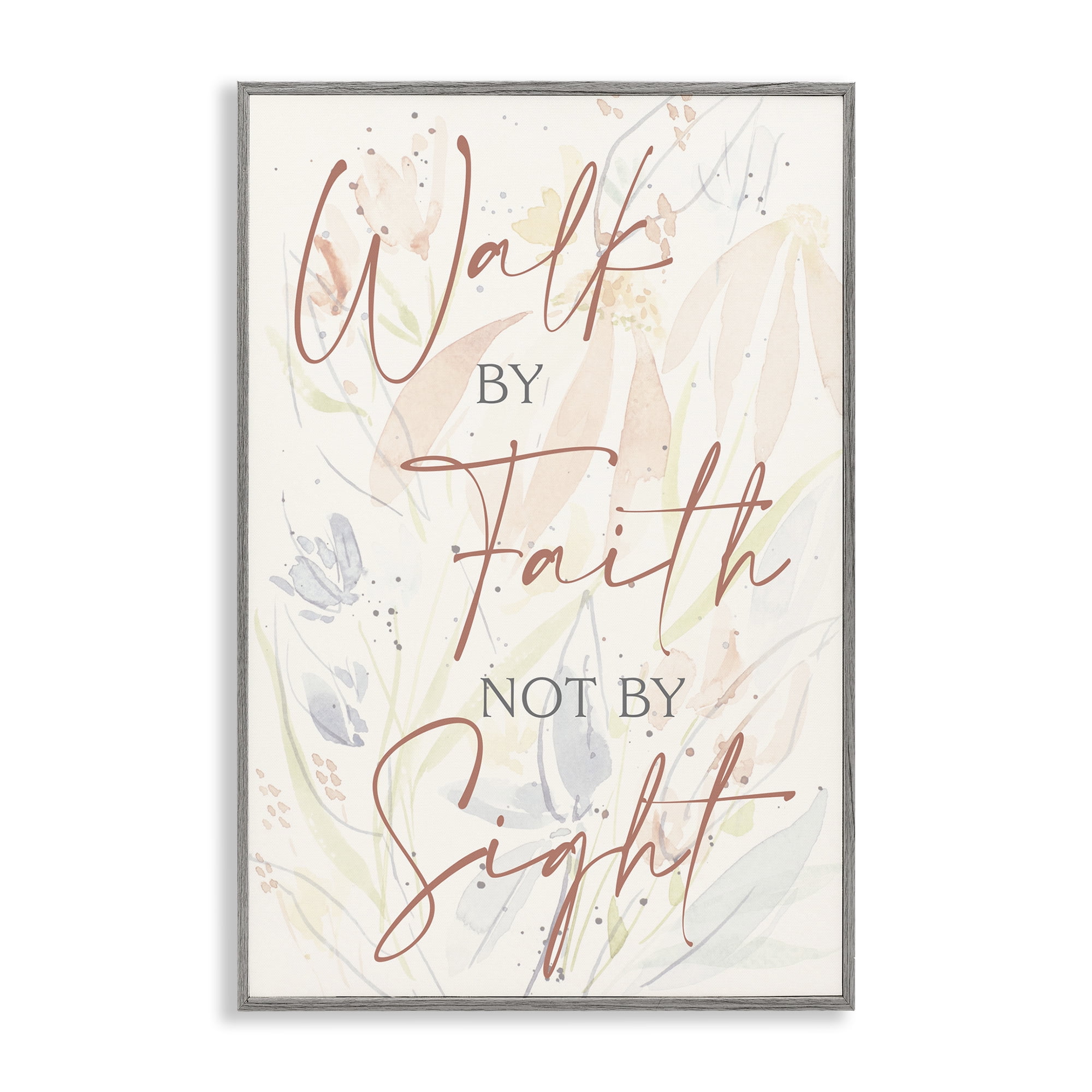 Stupell Industries Walk By Faith Phrase Religious Painting Gray Framed Art Print Wall Art, 12 x 18