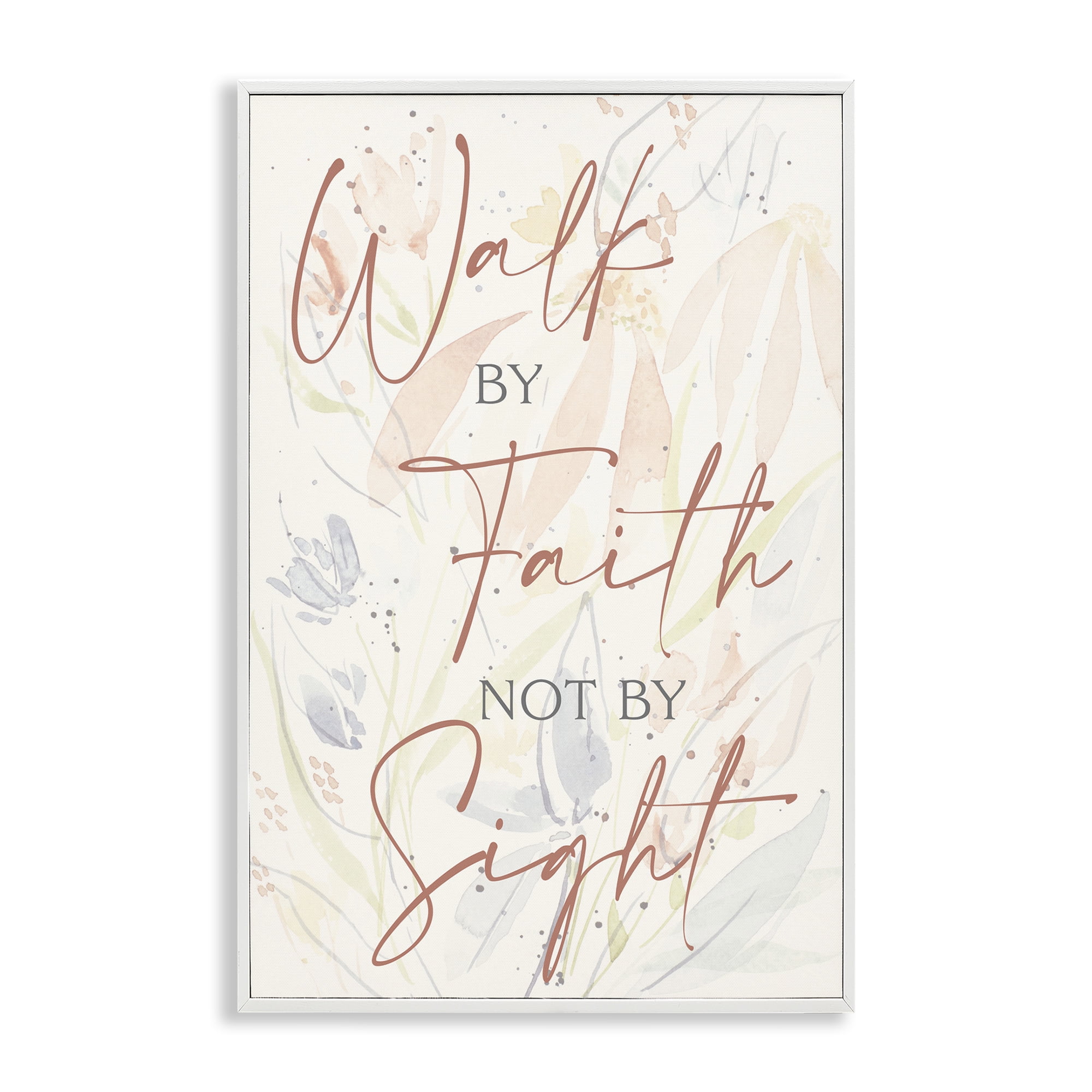 Stupell Industries Walk By Faith Phrase Religious Painting White Framed Art Print Wall Art, 12 x 18