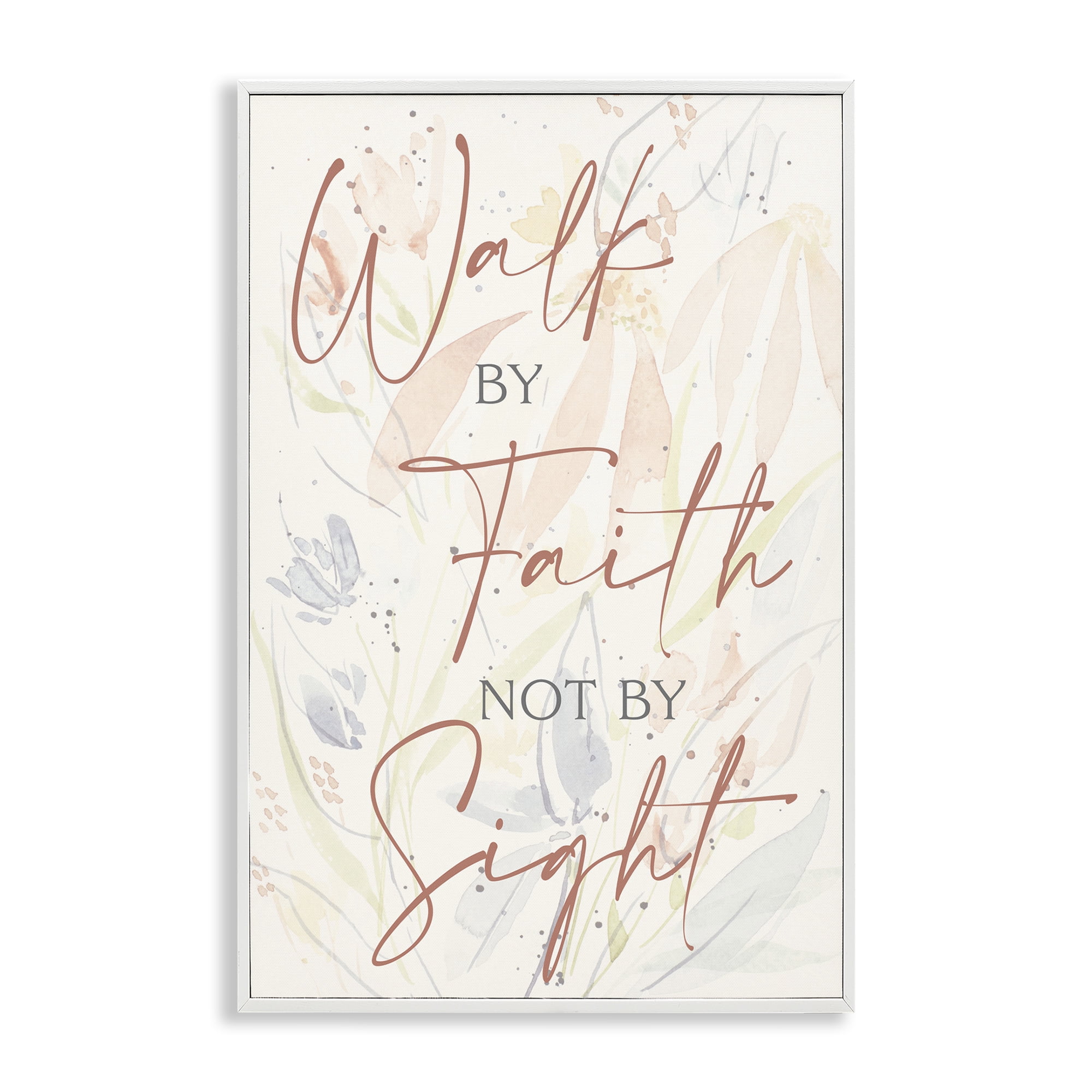 Stupell Industries Walk By Faith Phrase Religious Painting White Framed Art Print Wall Art, 16 x 24