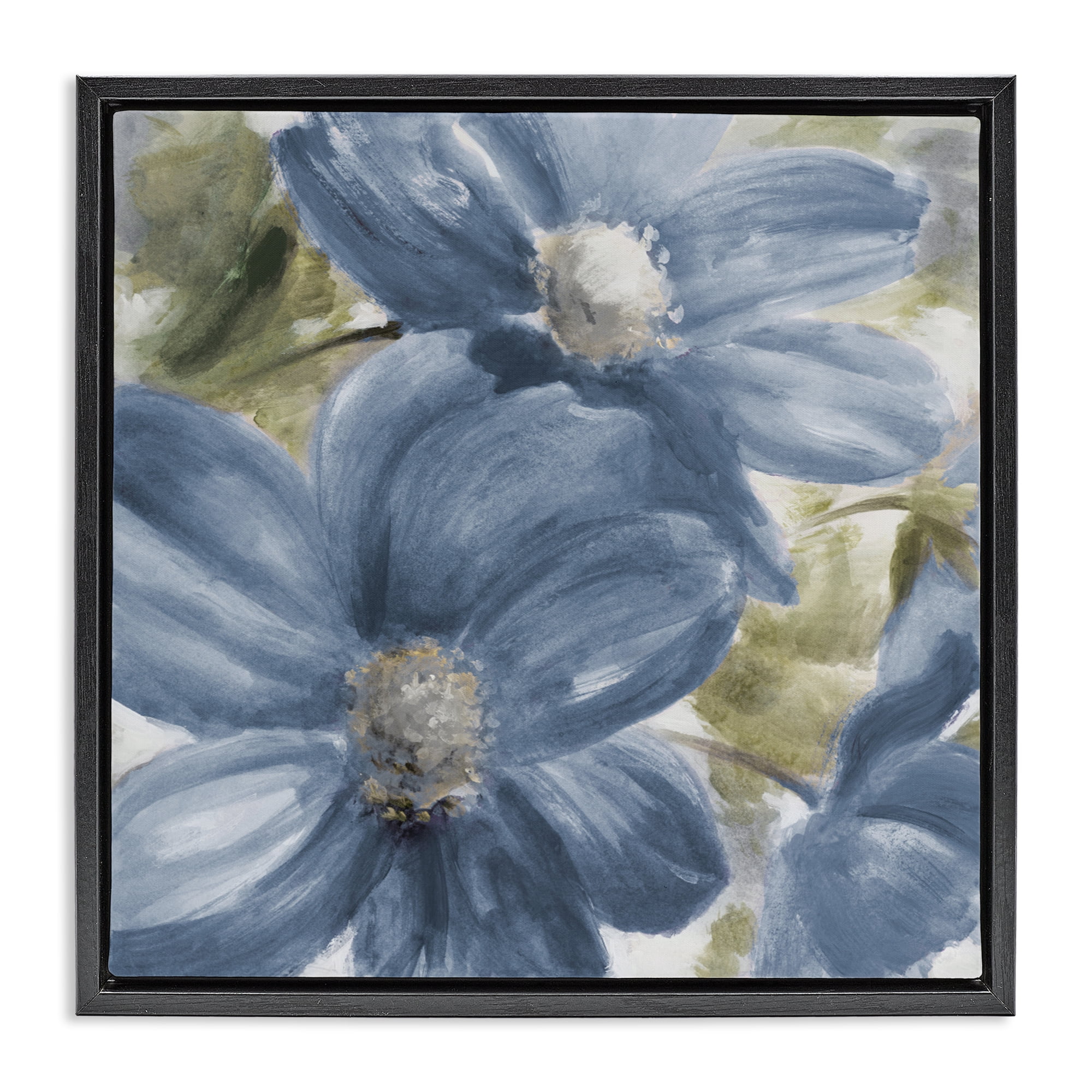 Stupell Industries Walk In Beauty Blue Flowers Black Framed Floater Canvas Wall Art, design by Lanie Loreth