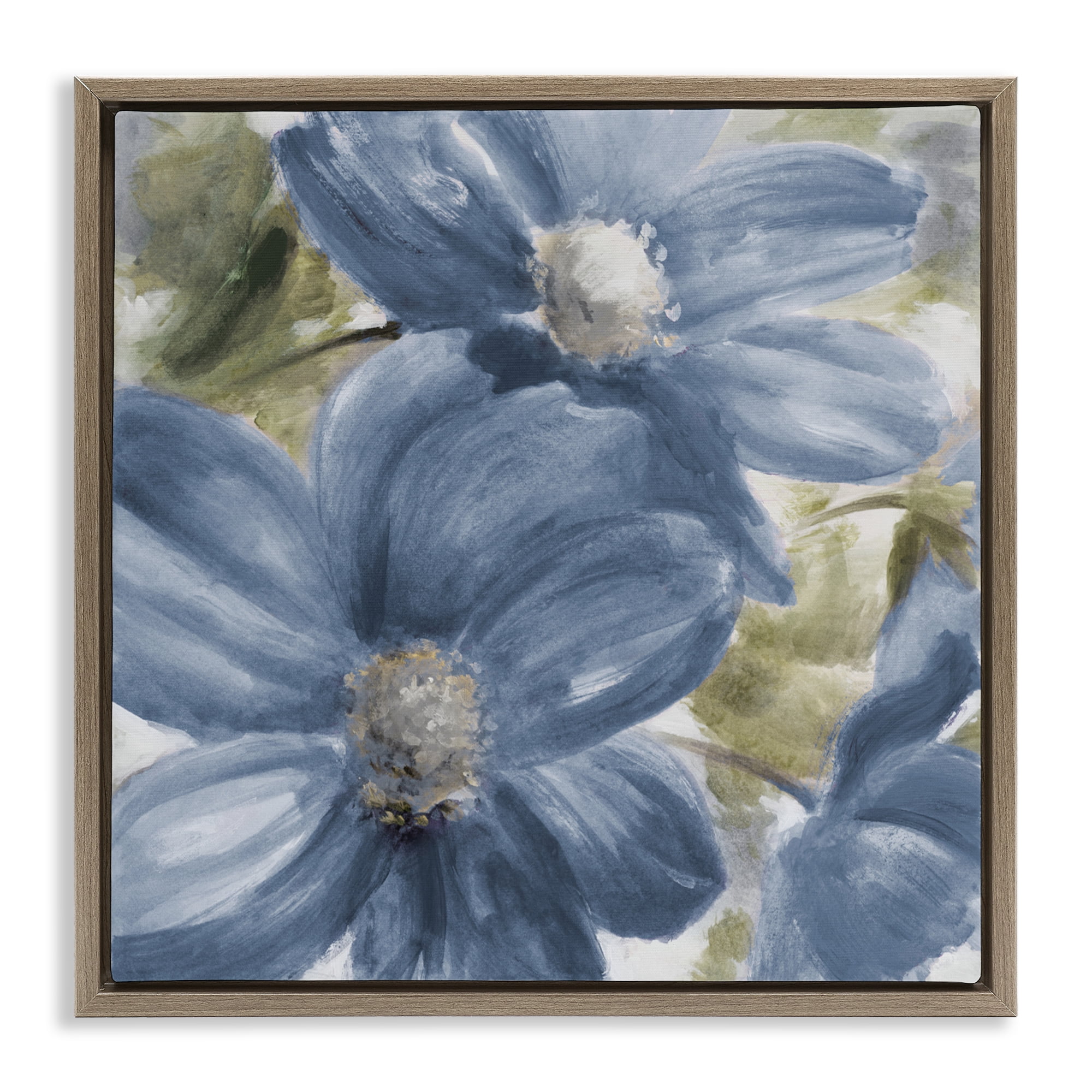 Stupell Industries Walk In Beauty Blue Flowers Brown Framed Floater Canvas Wall Art, design by Lanie Loreth