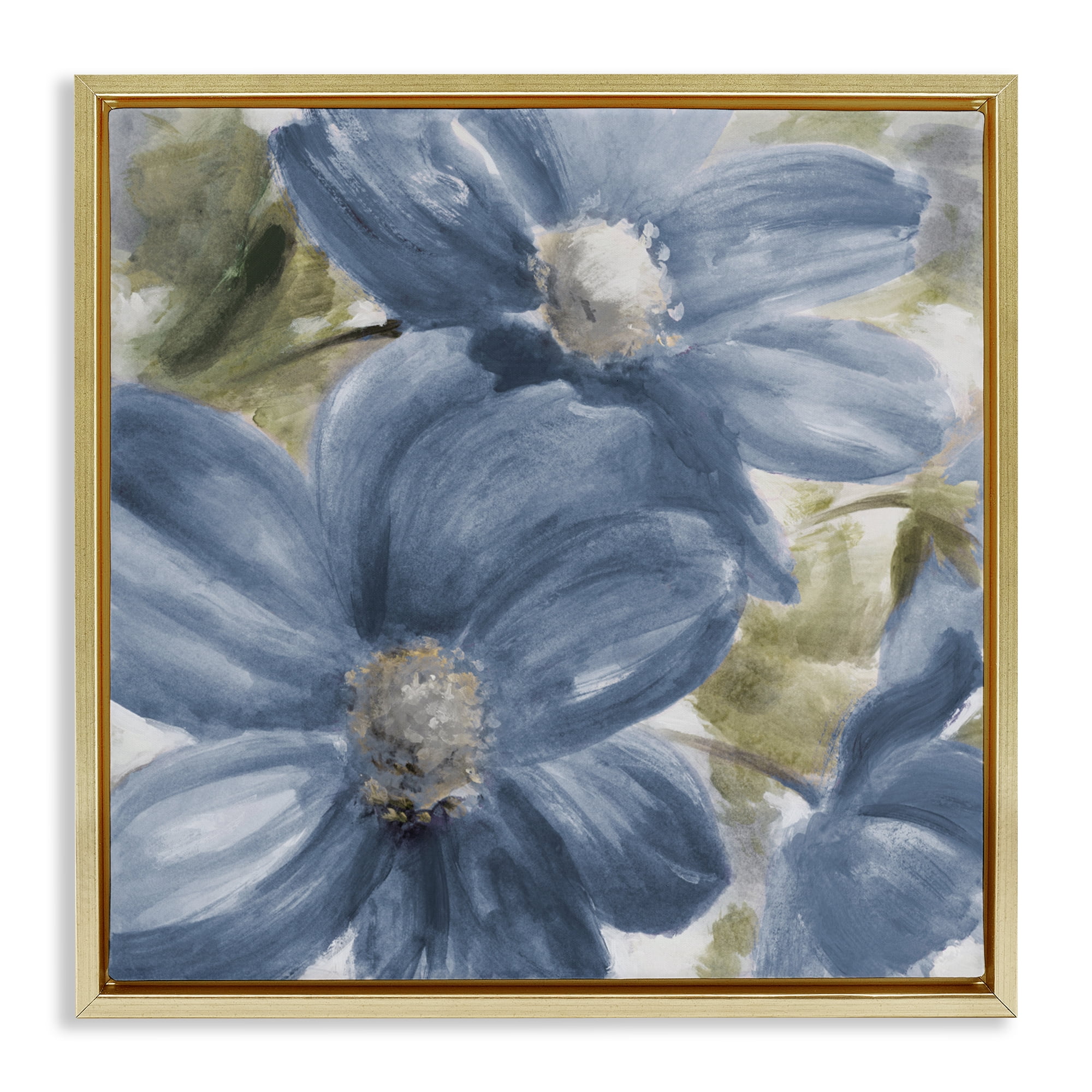 Stupell Industries Walk In Beauty Blue Flowers Gold Framed Floater Canvas Wall Art, design by Lanie Loreth