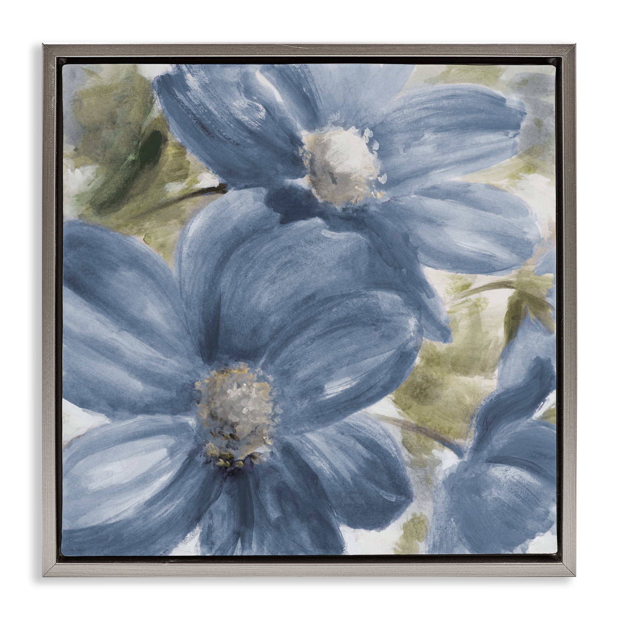 Stupell Industries Walk In Beauty Blue Flowers Gray Framed Floater Canvas Wall Art, design by Lanie Loreth