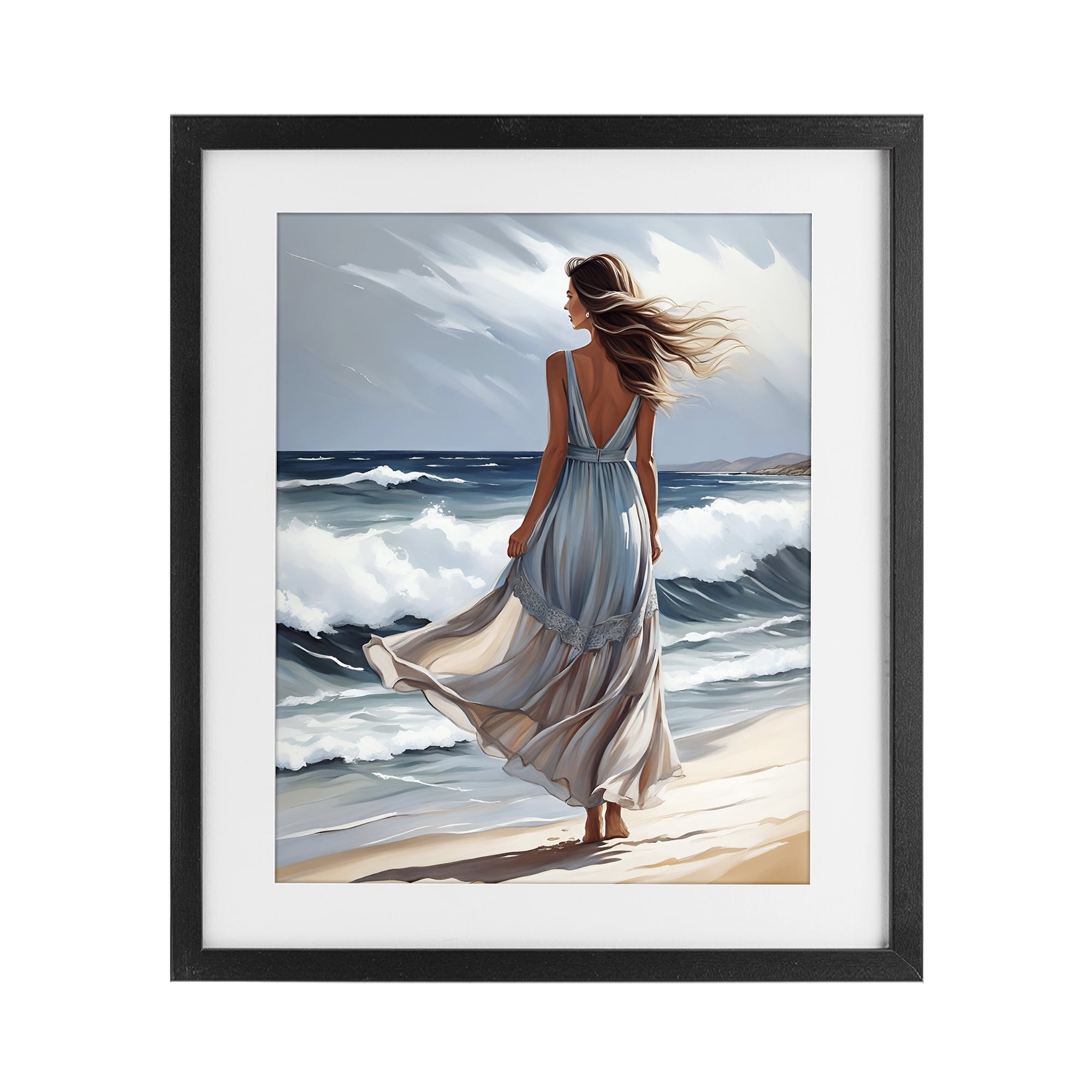 Stupell Industries Walk In The Waves Black Framed Print Under Glass, design by Tabz Jones
