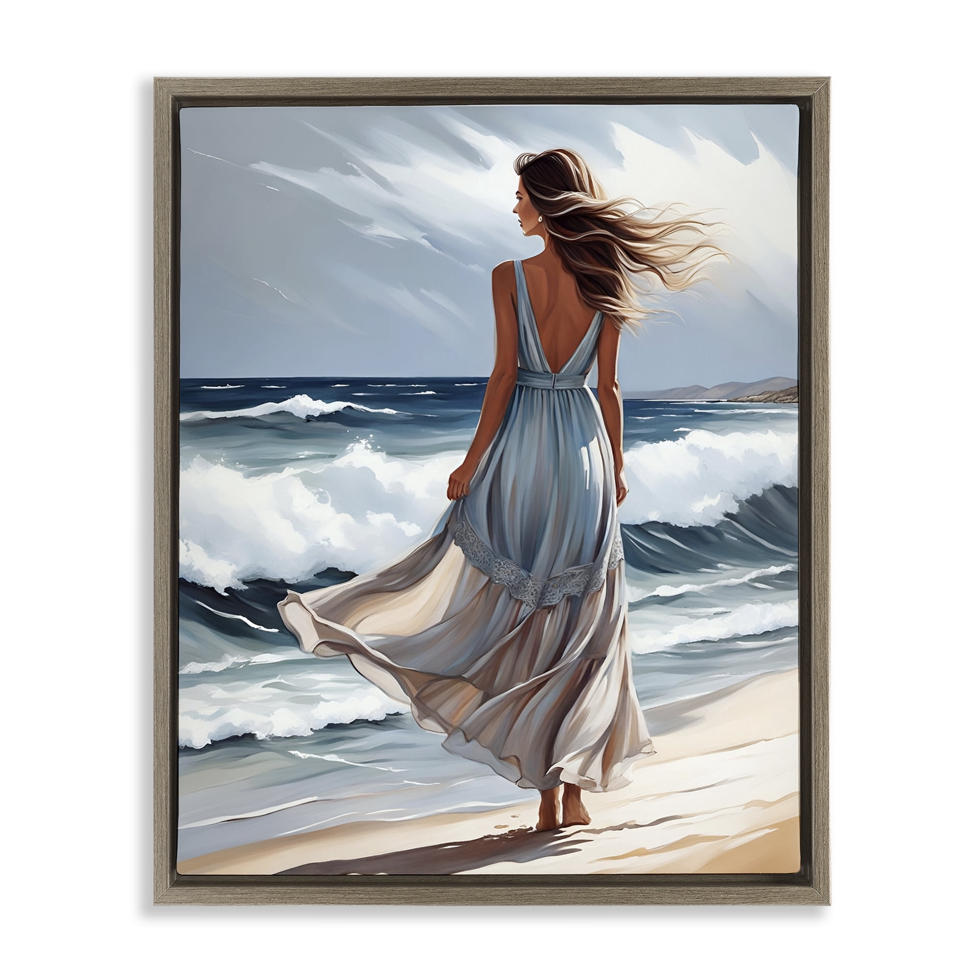 Stupell Industries Walk In The Waves Brown Framed Floater Canvas Wall Art, design by Tabz Jones