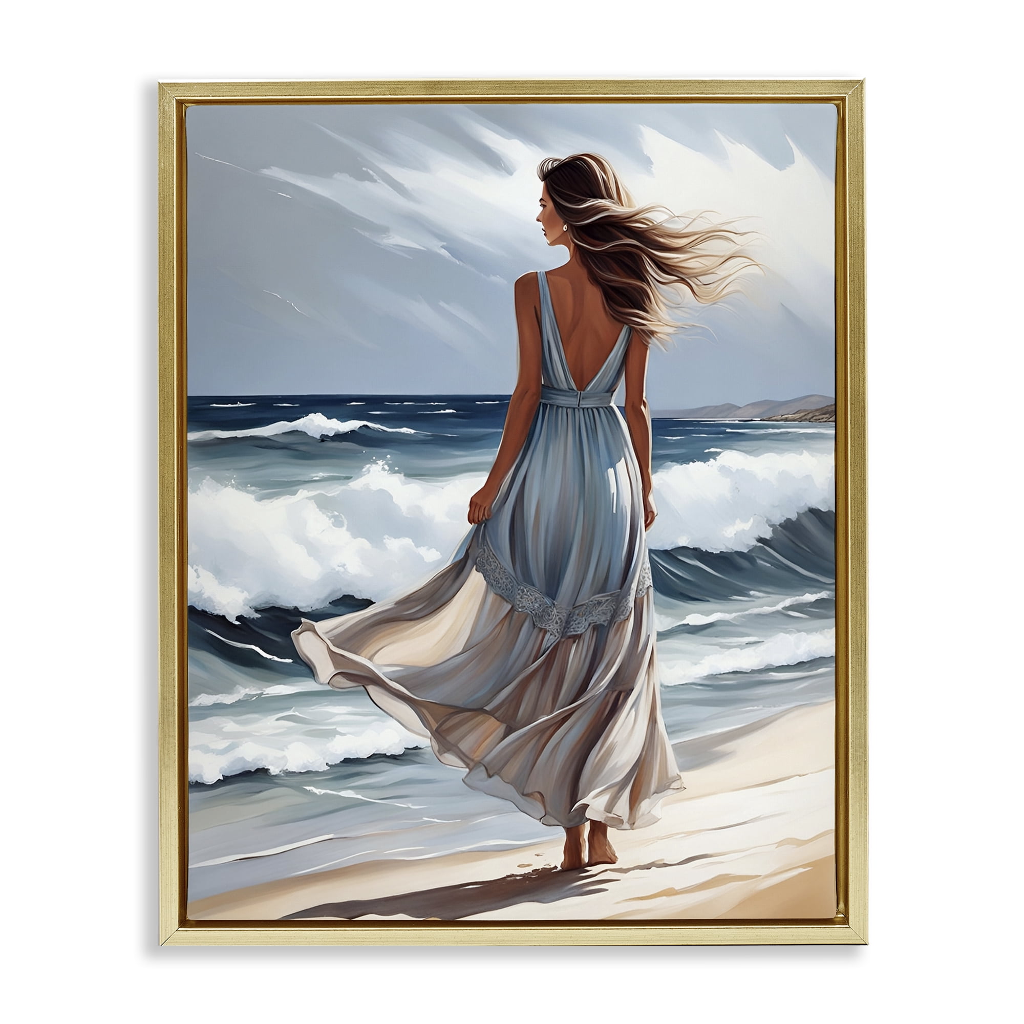 Stupell Industries Walk In The Waves Gold Framed Floater Canvas Wall Art, design by Tabz Jones