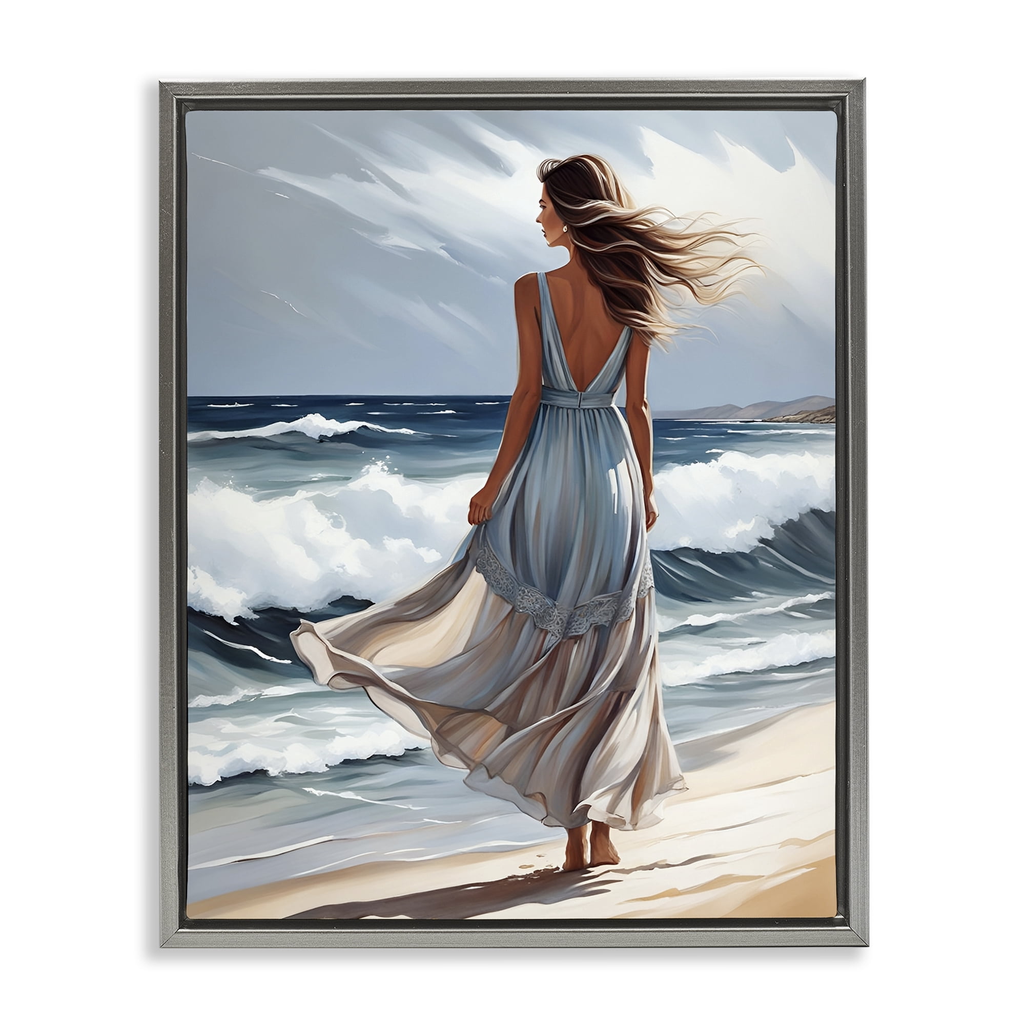 Stupell Industries Walk In The Waves Gray Framed Floater Canvas Wall Art, design by Tabz Jones