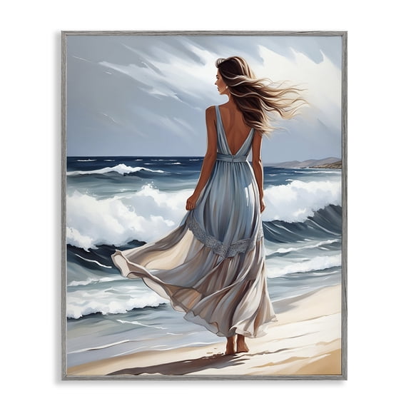 Stupell Industries Walk In The Waves Gray Framed Giclee Art, design by Tabz Jones