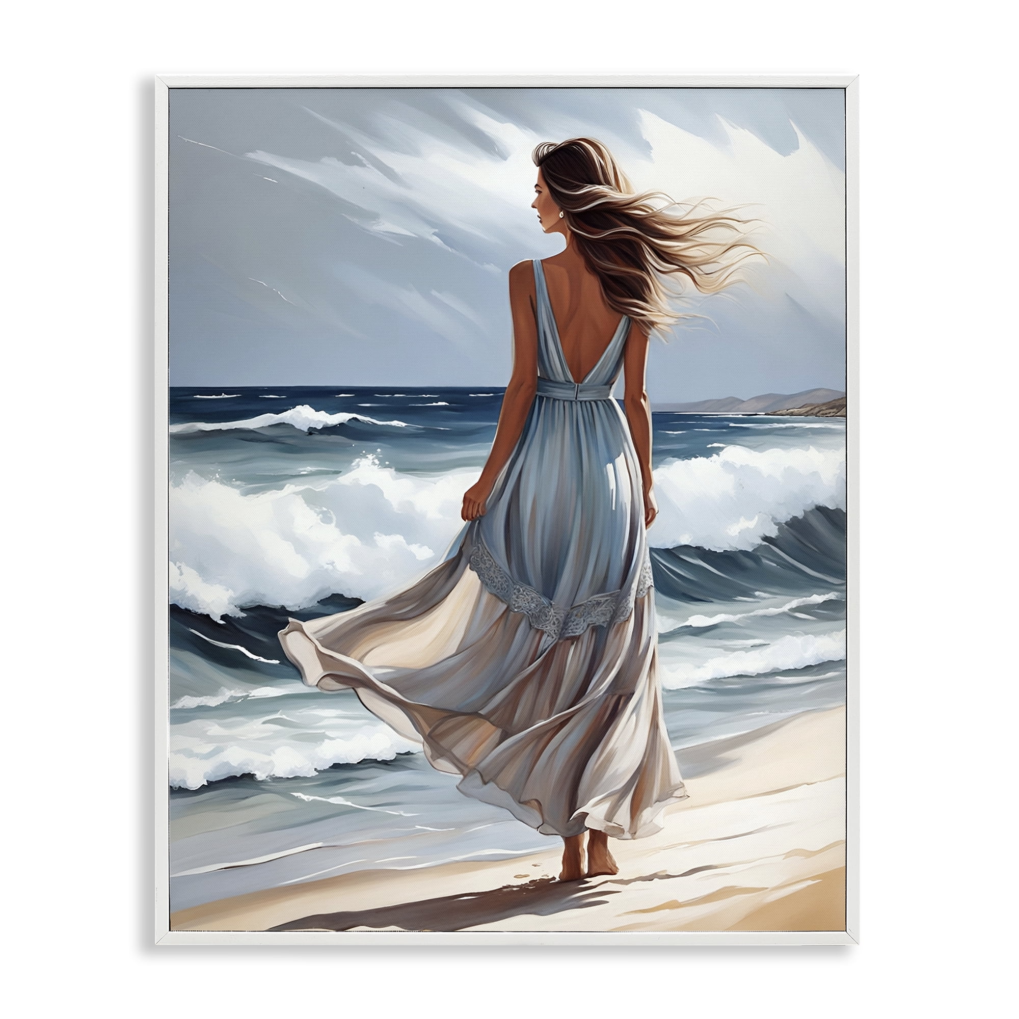 Stupell Industries Walk In The Waves White Framed Giclee Art, design by Tabz Jones