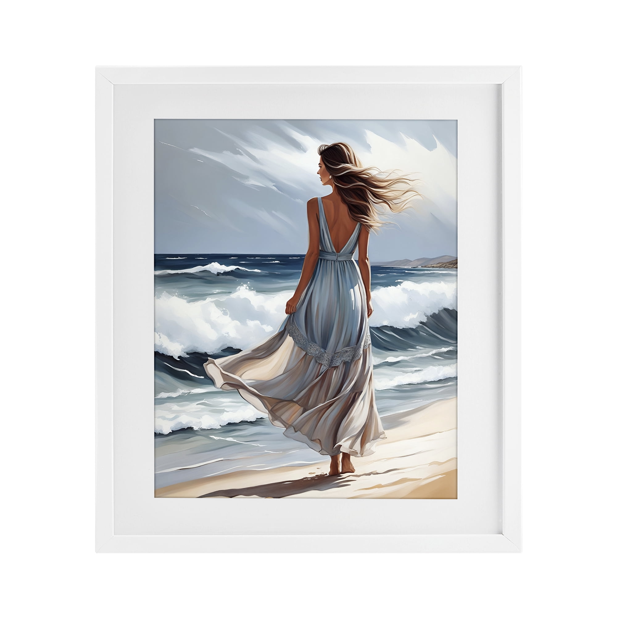 Stupell Industries Walk In The Waves White Framed Print Under Glass, design by Tabz Jones