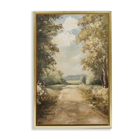 Stupell Industries Walk Through Country Forest Landscape & Nature Painting Gold Floater Framed Canvas Art Print Wall Art, 21 x 31
