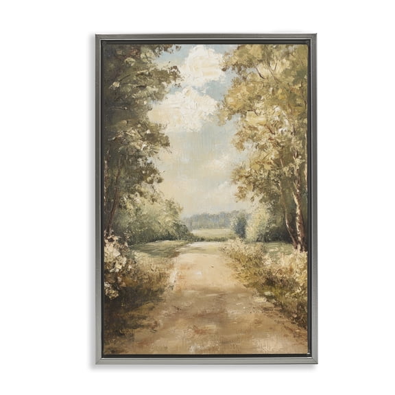 Stupell Industries Walk Through Country Forest Landscape & Nature Painting Gray Floater Framed Canvas Art Print Wall Art, 21 x 31
