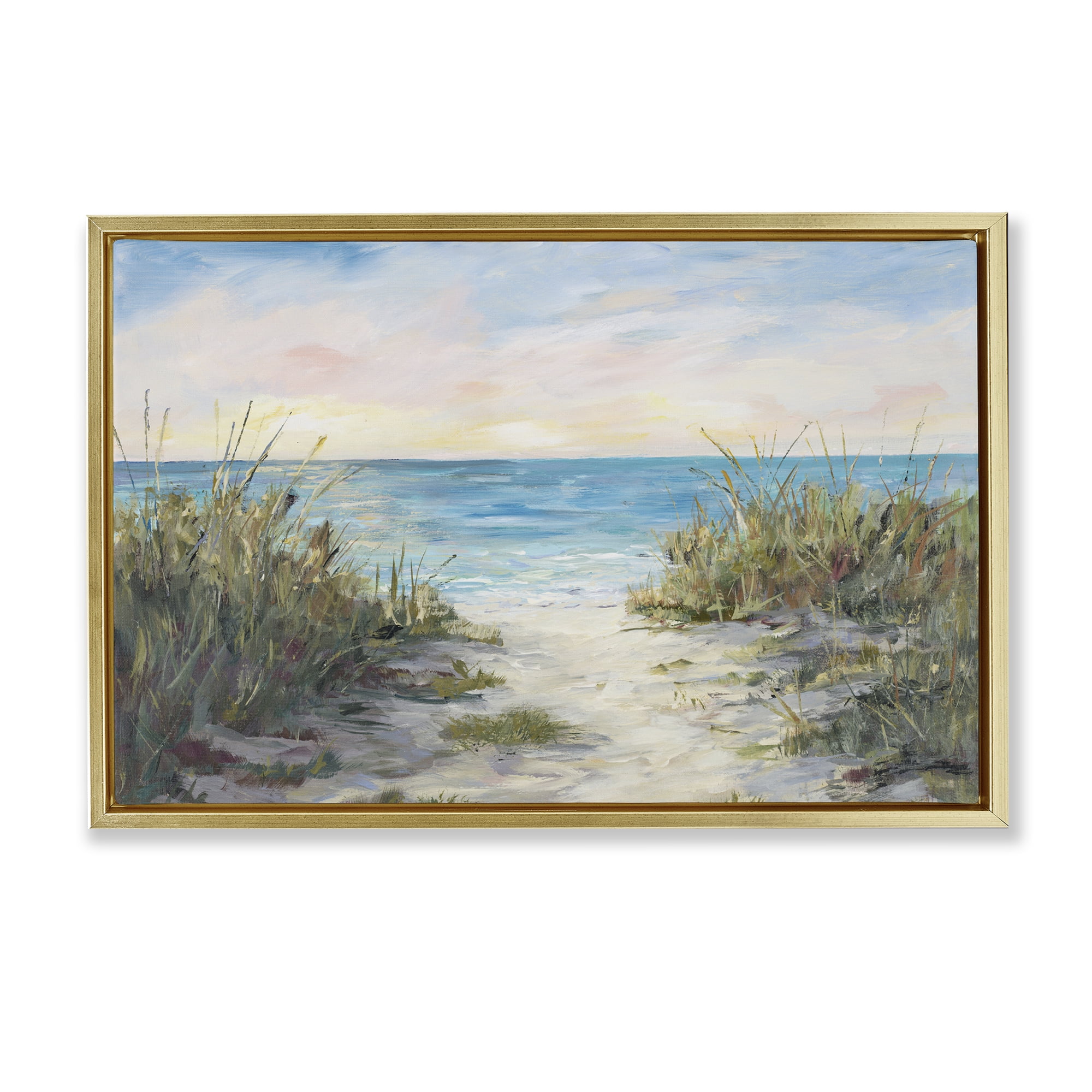 Stupell Industries Walk To The Beach Gold Framed Floater Canvas Wall Art, design by Julie DeRice