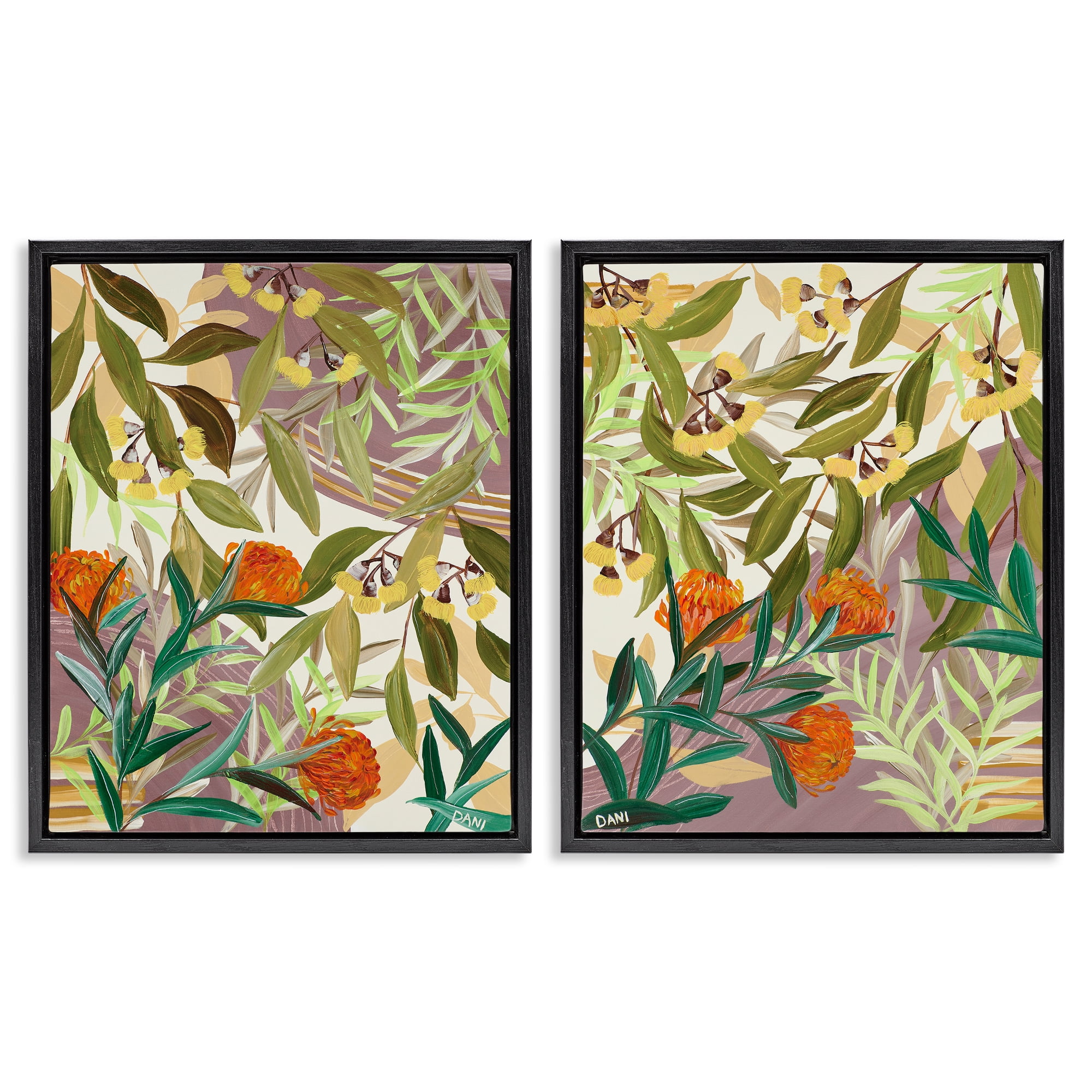 Stupell Industries Walk With Me Botanicals 2 Piece Black Framed Floater Canvas Set, design by Dani Heyward