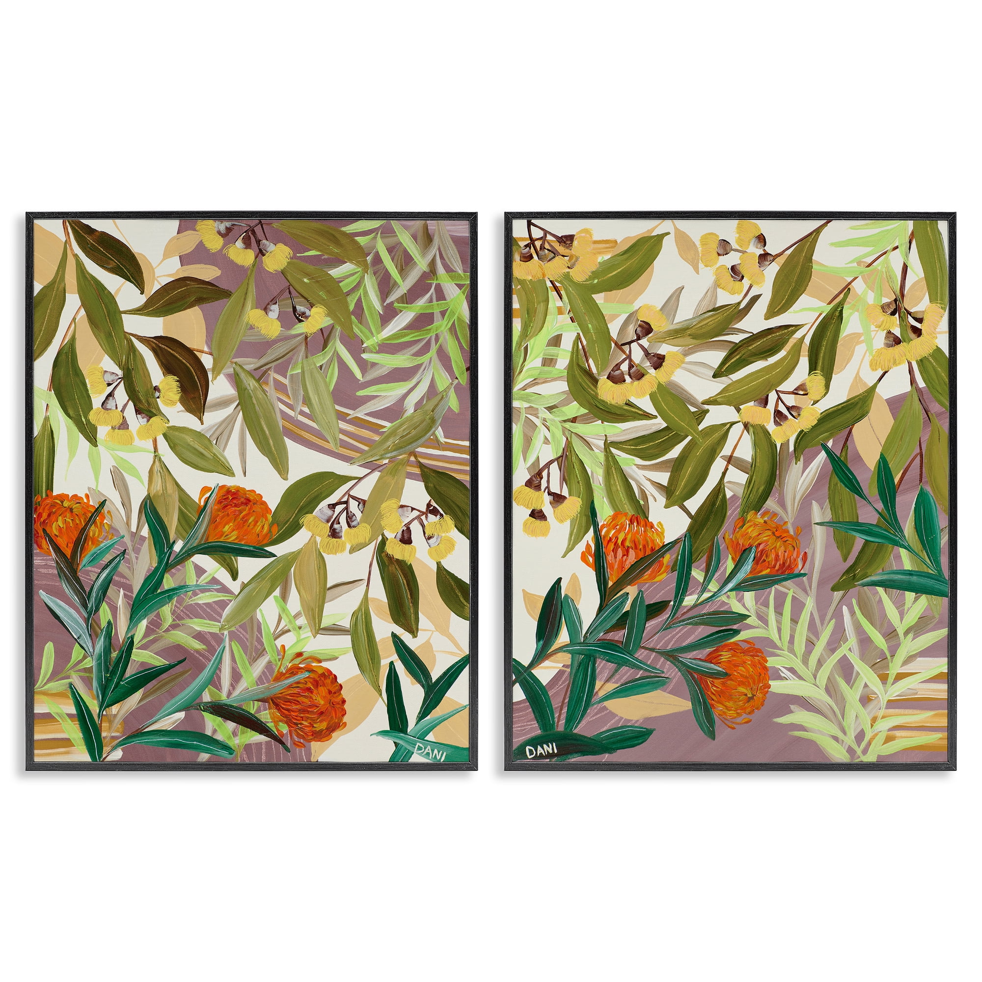 Stupell Industries Walk With Me Botanicals 2 Piece Black Framed Giclee Art Set, design by Dani Heyward