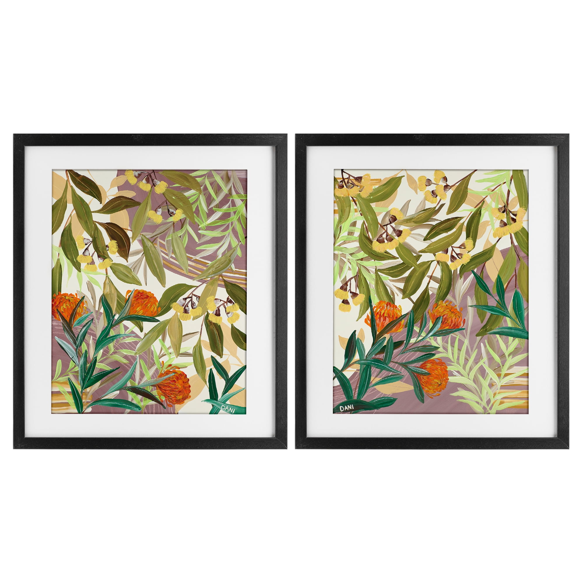 Stupell Industries Walk With Me Botanicals 2 Piece Black Framed Print Under Glass Set, design by Dani Heyward