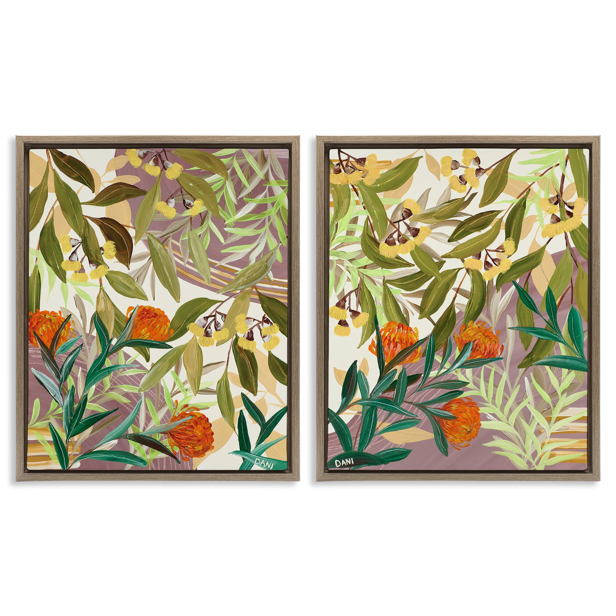 Stupell Industries Walk With Me Botanicals 2 Piece Brown Framed Floater Canvas Set, design by Dani Heyward
