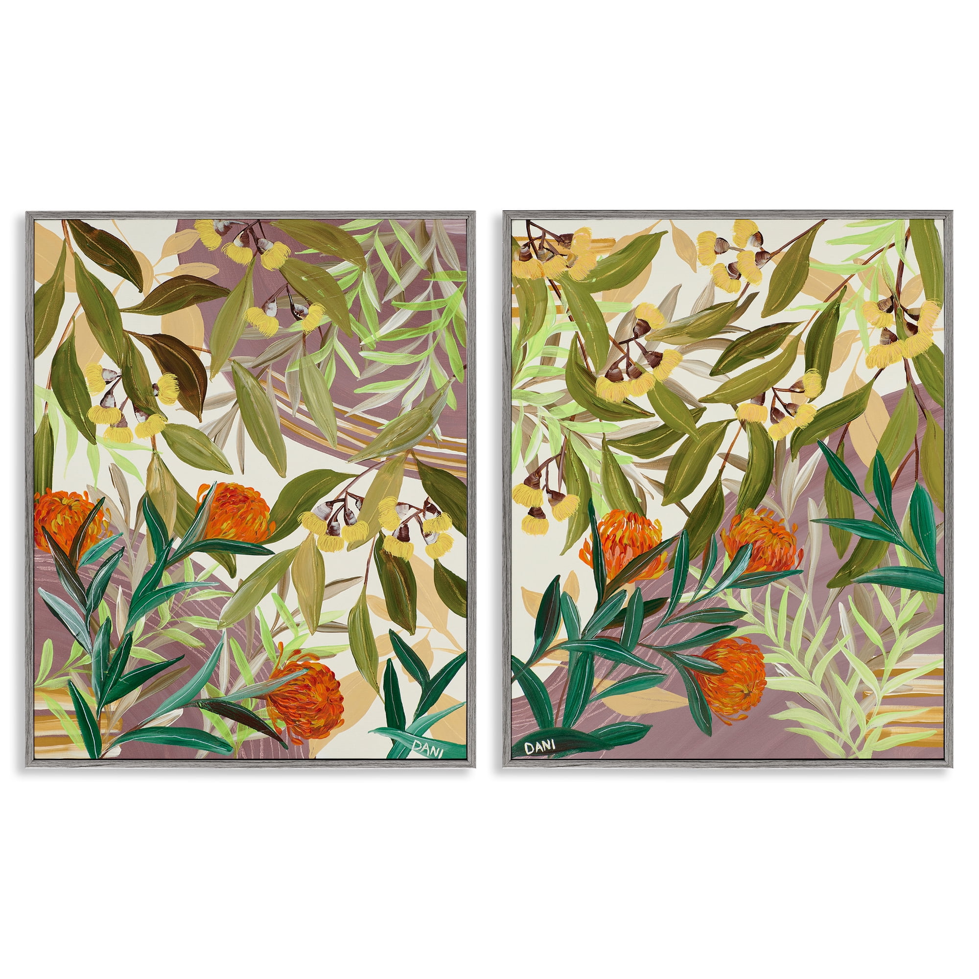 Stupell Industries Walk With Me Botanicals 2 Piece Gray Framed Giclee Art Set, design by Dani Heyward