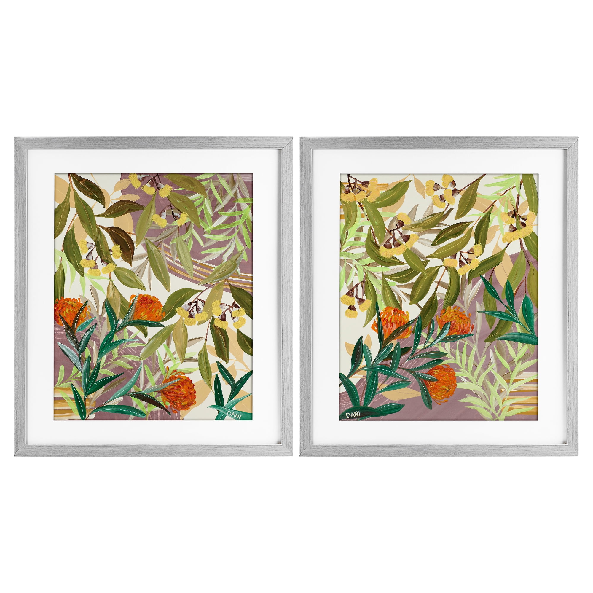 Stupell Industries Walk With Me Botanicals 2 Piece Gray Framed Print Under Glass Set, design by Dani Heyward