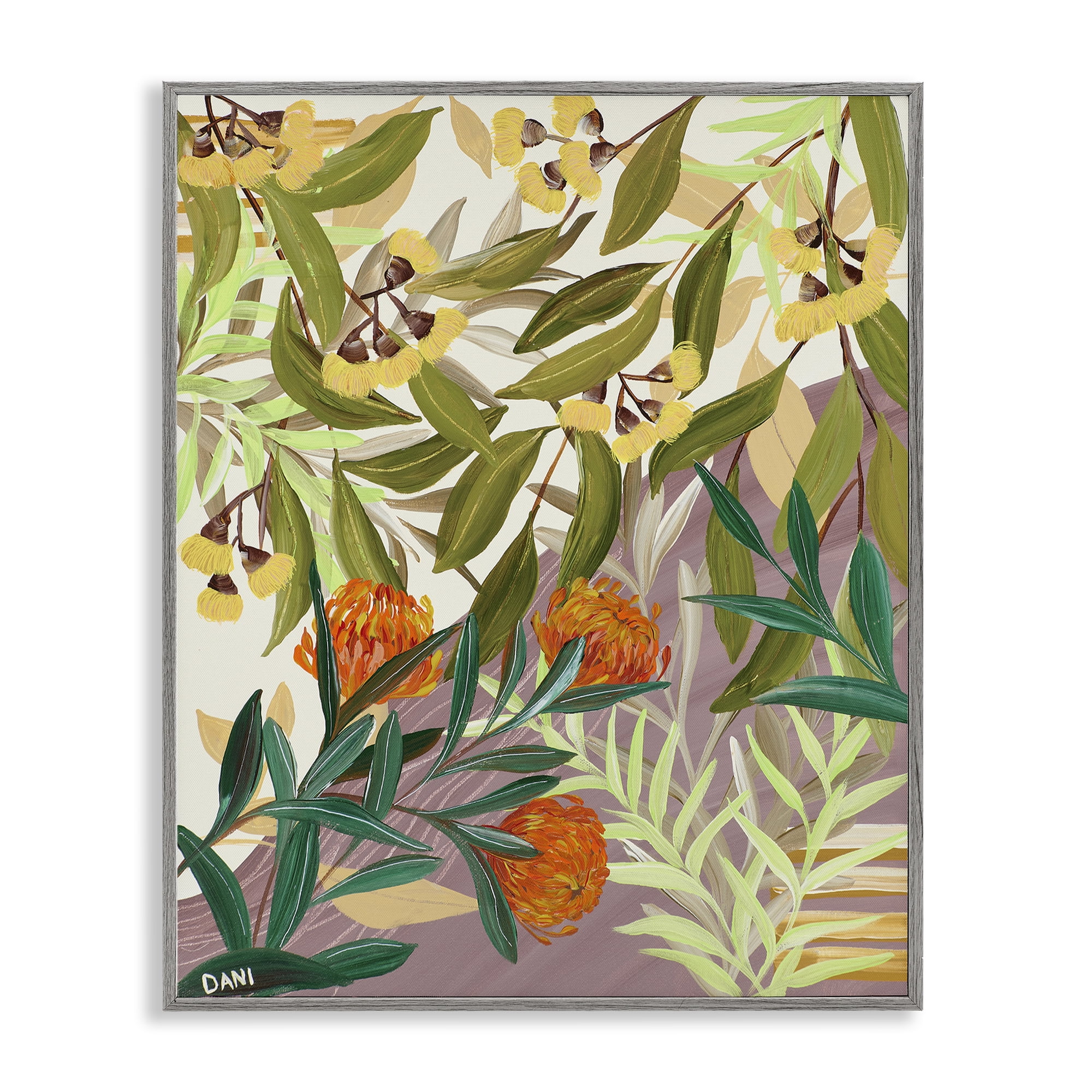 Stupell Industries Walk With Me Florals Gray Framed Giclee Art, design by Dani Heyward
