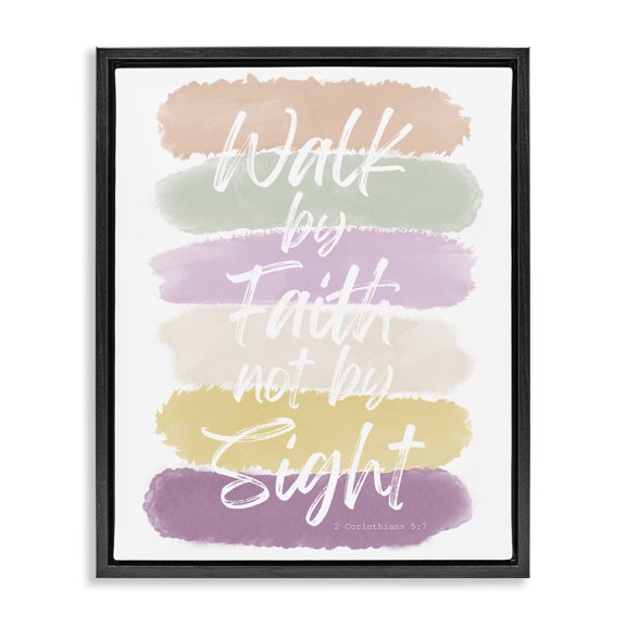 Stupell Industries Walk by Faith Pastels Quotes and Sayings Painting Black Floater Framed Canvas Art Print Wall Art, 25 x 31