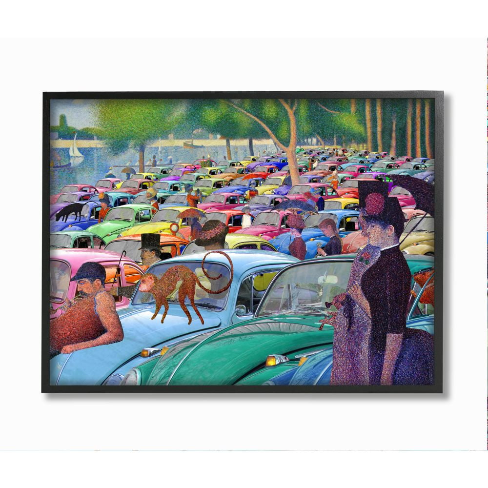 Stupell Industries Walk in the Car Park Traditional Painting Parody Framed Wall Art Design by Barry Kite, 11" x 14", Black Framed