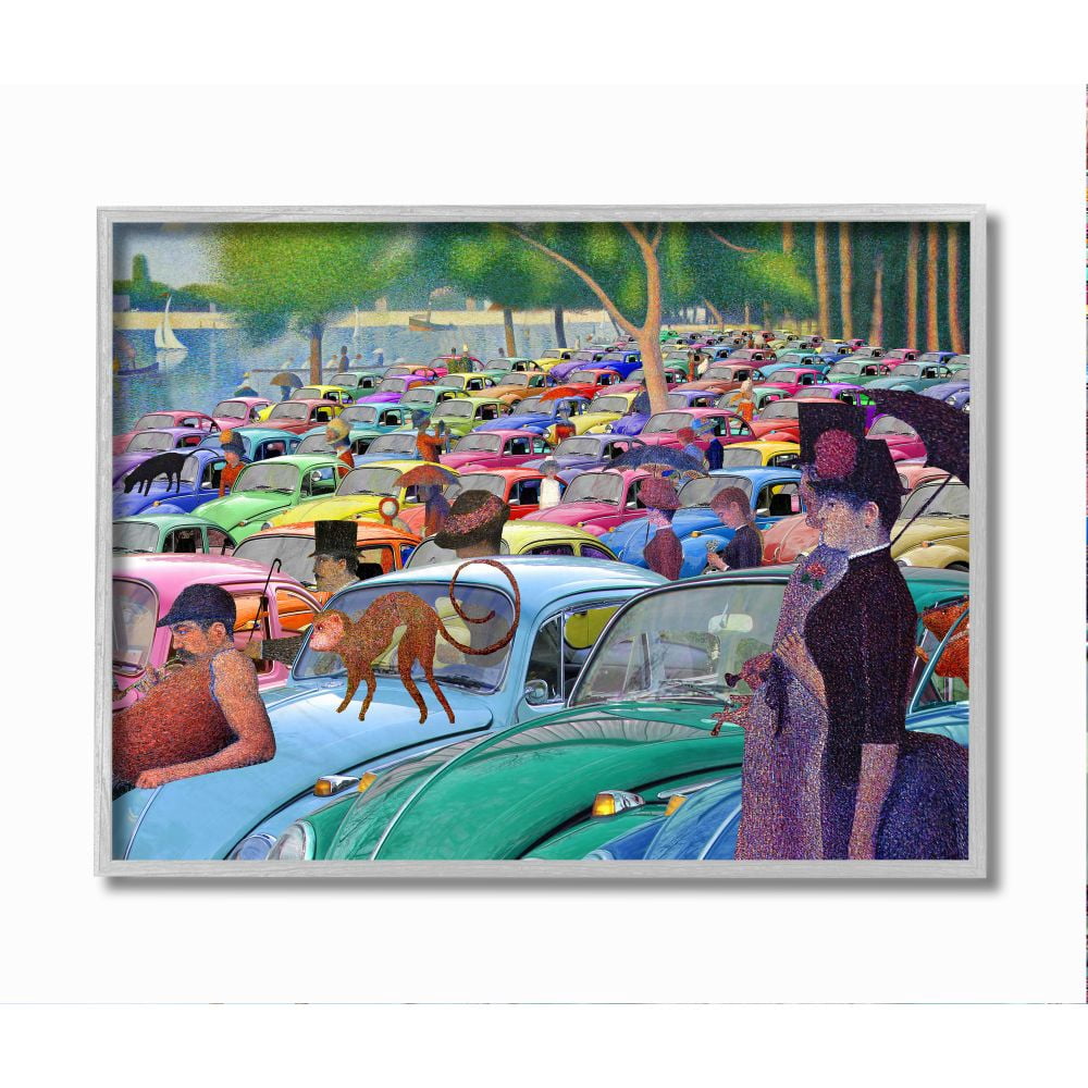 Stupell Industries Walk in the Car Park Traditional Painting Parody Framed Wall Art Design by Barry Kite, 11" x 14", Gray Framed