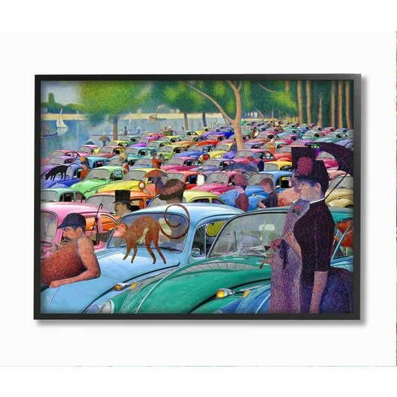 Stupell Industries Walk in the Car Park Traditional Painting Parody Framed Wall Art Design by Barry Kite, 16" x 20", Black Framed