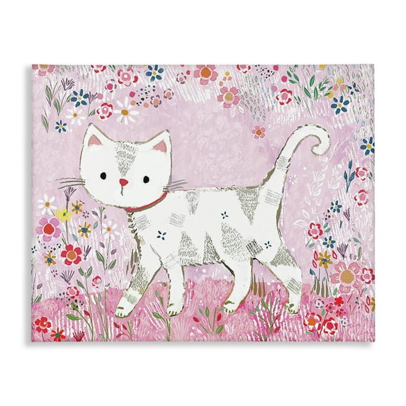 Walking Cat on Pastel Pink Canvas Art, 48 x 36, Made In USA