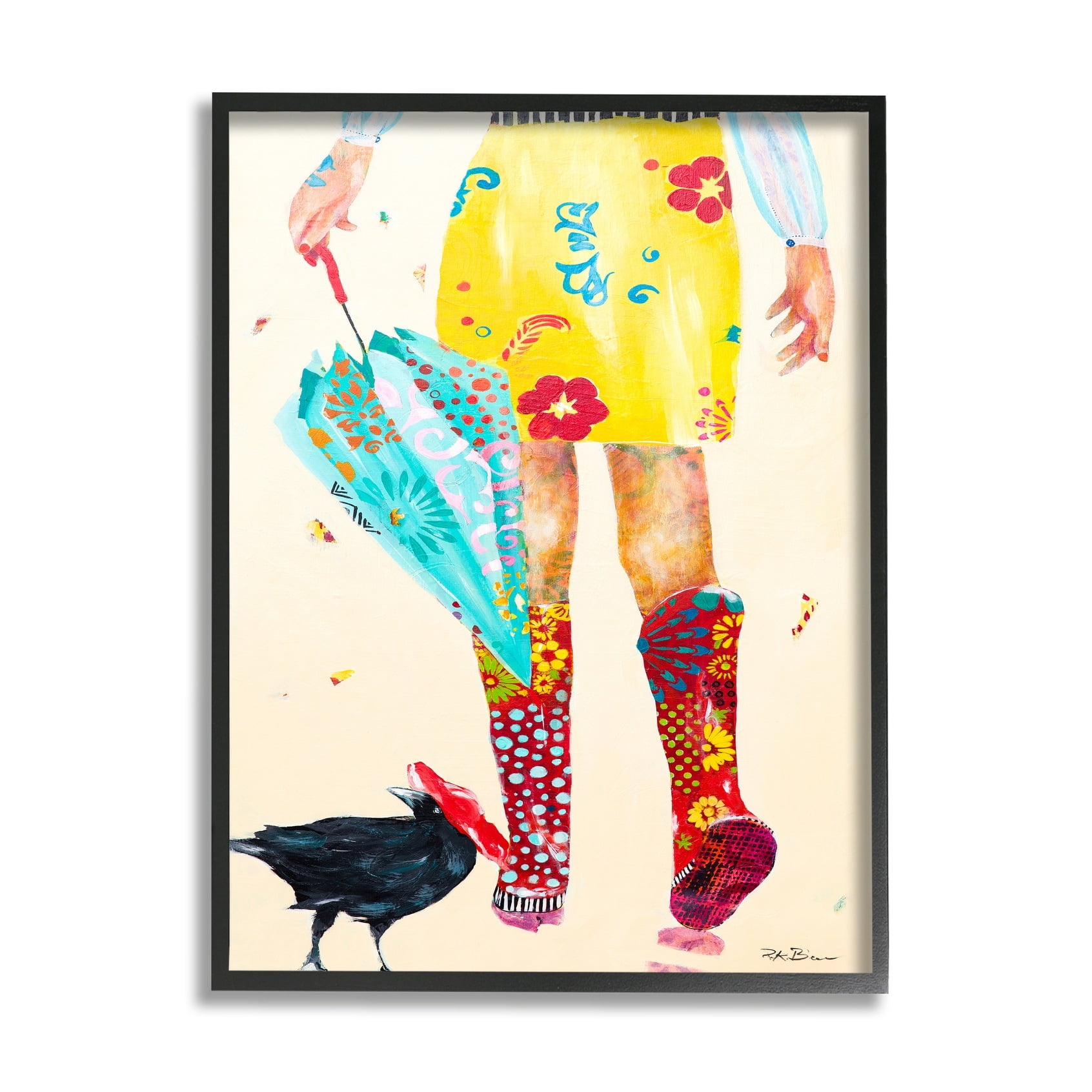 Stupell Industries Walking In Rainboots Cheerful Vibrant Pattern Black Framed, 16 x 20, Design by Pamela K. Beer