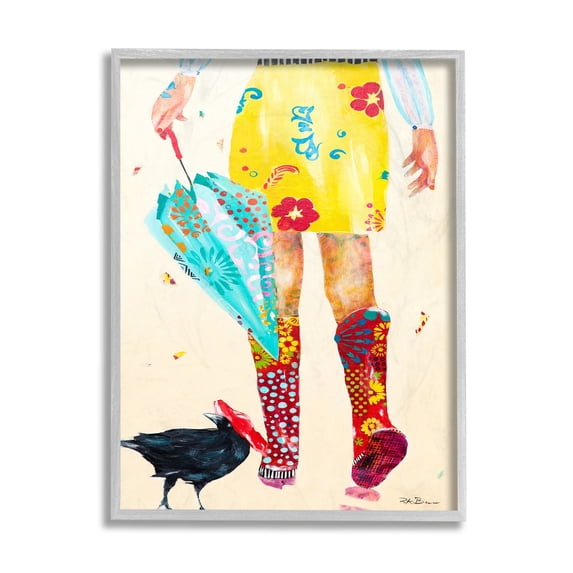 Stupell Industries Walking In Rainboots Cheerful Vibrant Pattern Grey Framed, 11 x 14, Design by Pamela K. Beer