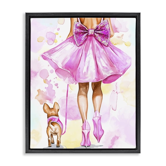 Stupell Industries Walking The Runway Gal Black Framed Floater Canvas Wall Art design by Jess Stempel, 31 x 25