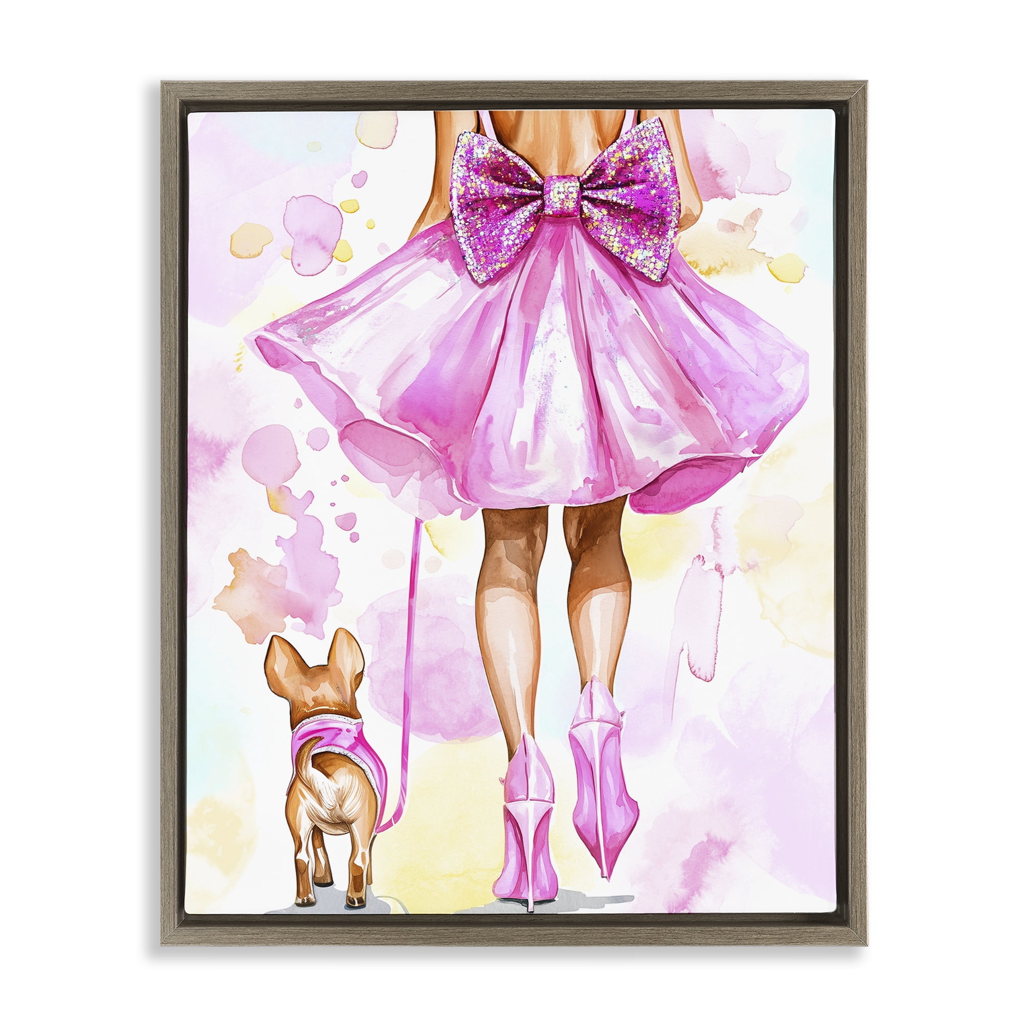 Stupell Industries Walking The Runway Gal Brown Framed Floater Canvas Wall Art design by Jess Stempel, 21 x 17