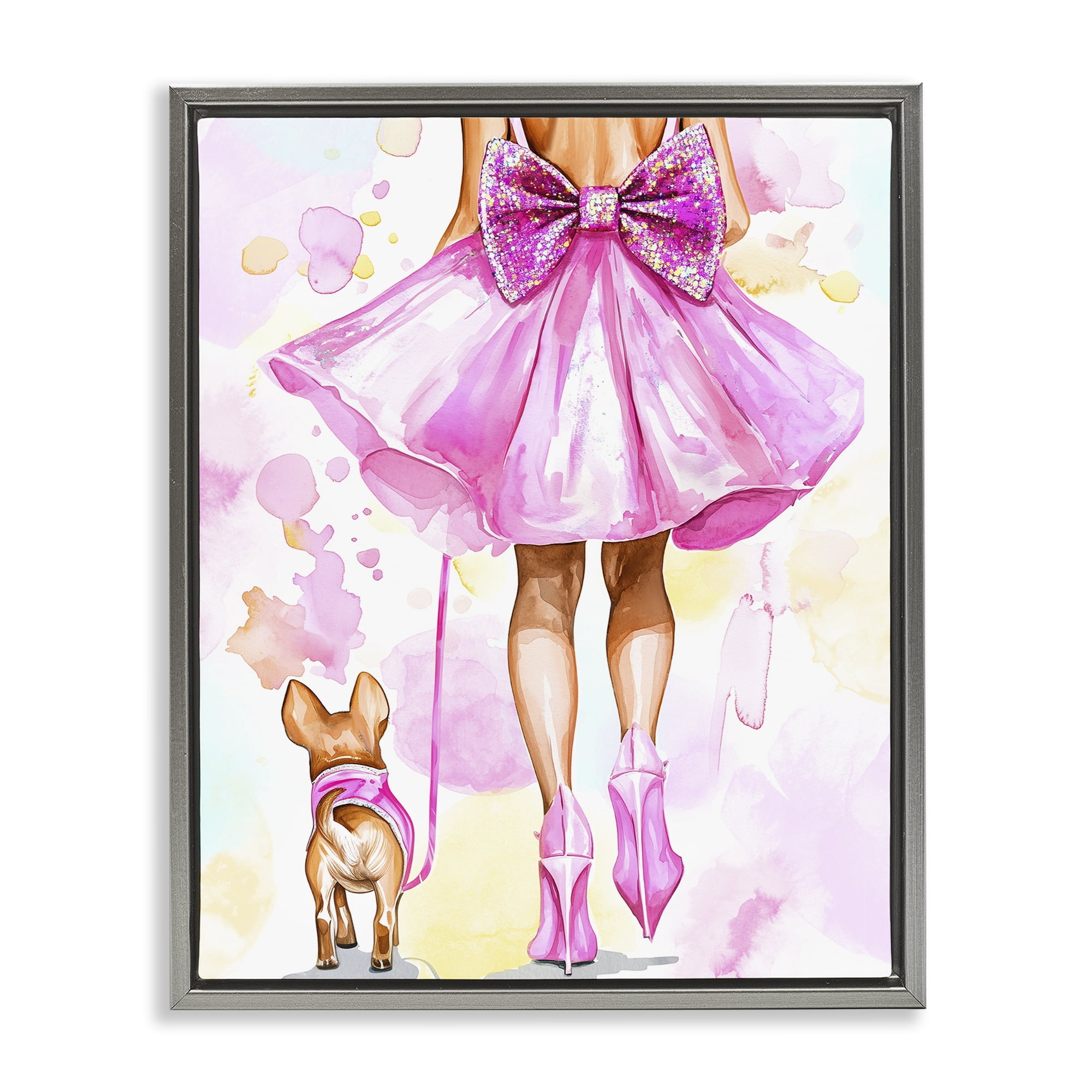 Stupell Industries Walking The Runway Gal Gray Framed Floater Canvas Wall Art design by Jess Stempel, 21 x 17