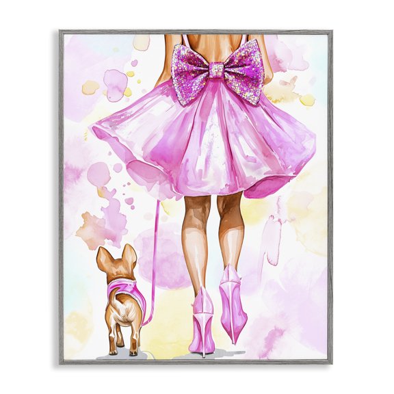 Stupell Industries Walking The Runway Gal Gray Framed Giclee Art design by Jess Stempel, 30 x 24