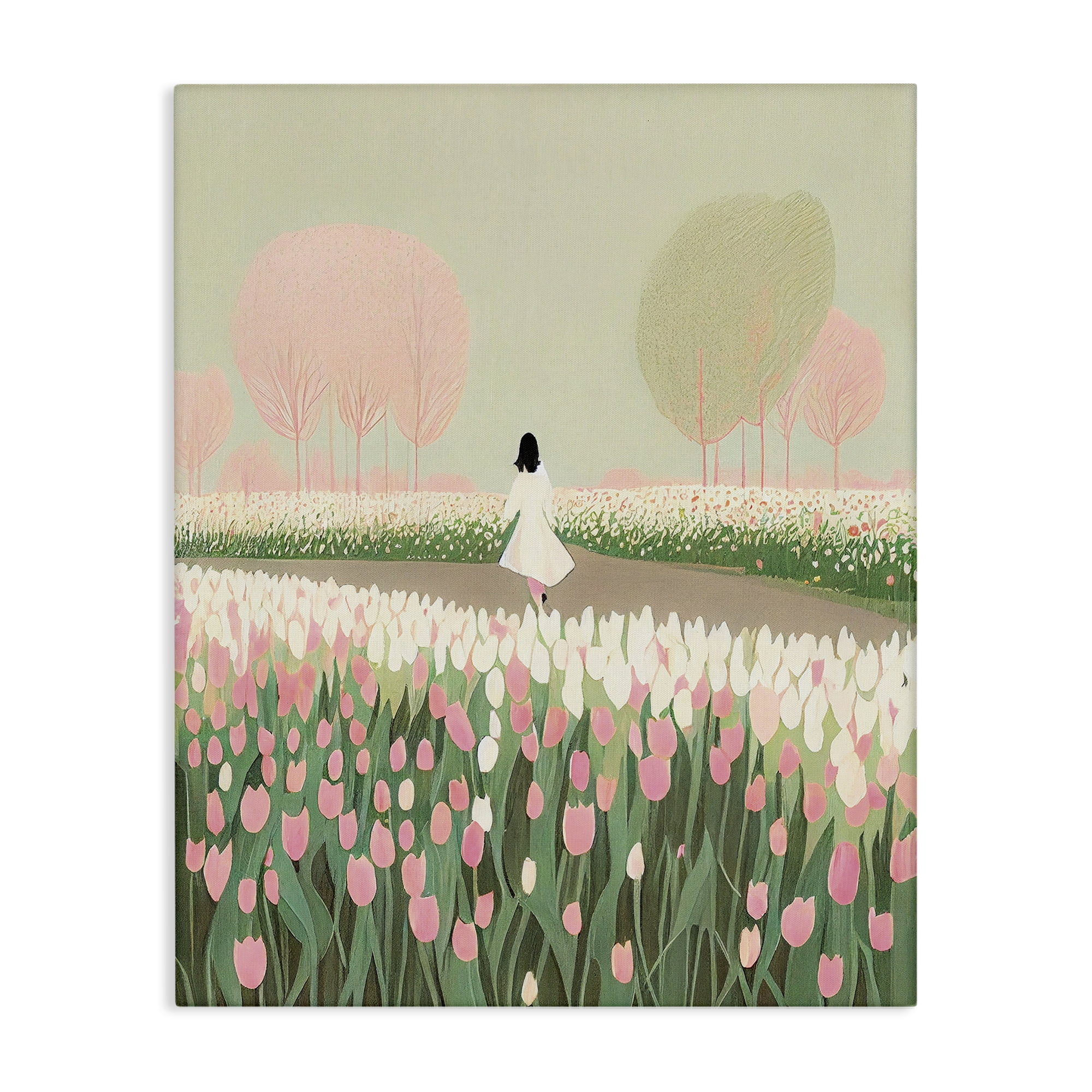 Stupell Industries Walking in Tulip Meadow Landscape Painting Gallery Wrapped Canvas Art Print Wall Art, 30 x 40